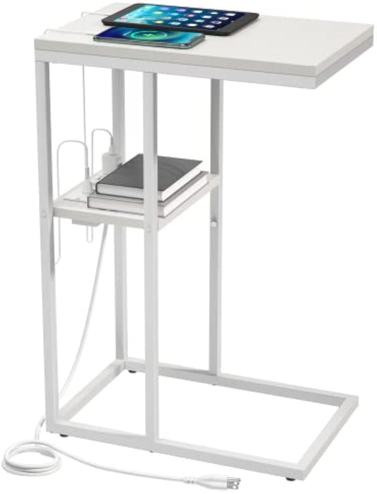 Yoobure C Shaped End Table with Charging Station