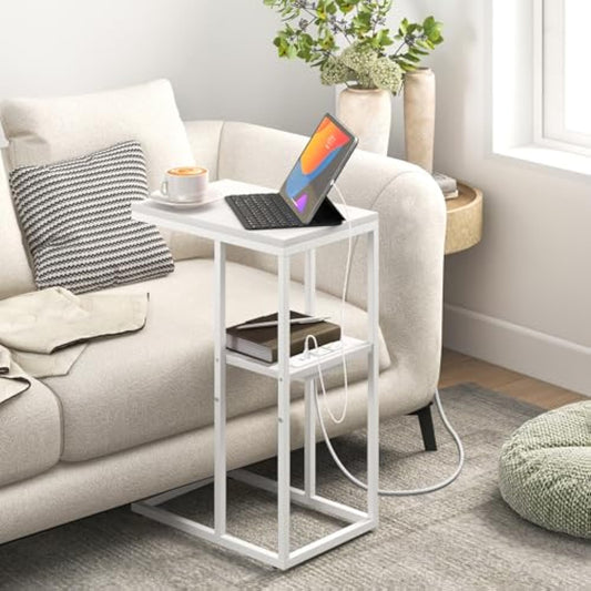 Yoobure C Shaped End Table with Charging Station