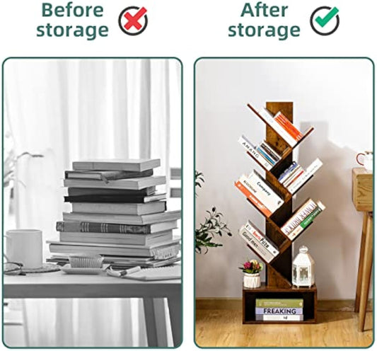 Yoobure Tree Bookshelf - 6 Shelf Retro Floor Standing Bookcase